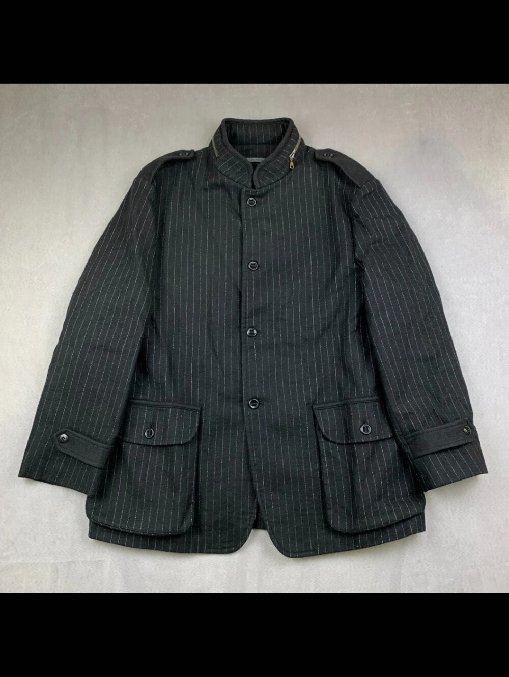 John Varvatos Men's Pinstripe Military-Style Linen & Wool Field Jacket Goth Punk